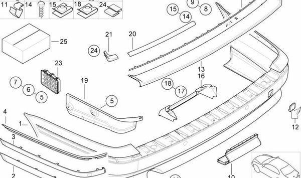 Paragolpes trasero imprimado OEM 51128164219 para BMW Serie 5 E39 (1995-2003). Original BMW.