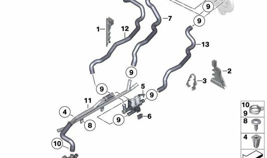 Tubo de retorno OEM 64539119167 para BMW F07, F10, F11, F01, F02. Compatible con versiones 520i, 528i con motor N20. Original BMW.