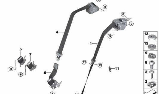 Cinturón trasero superior izquierdo OEM 72117491741 para BMW F93, G16. Original BMW.