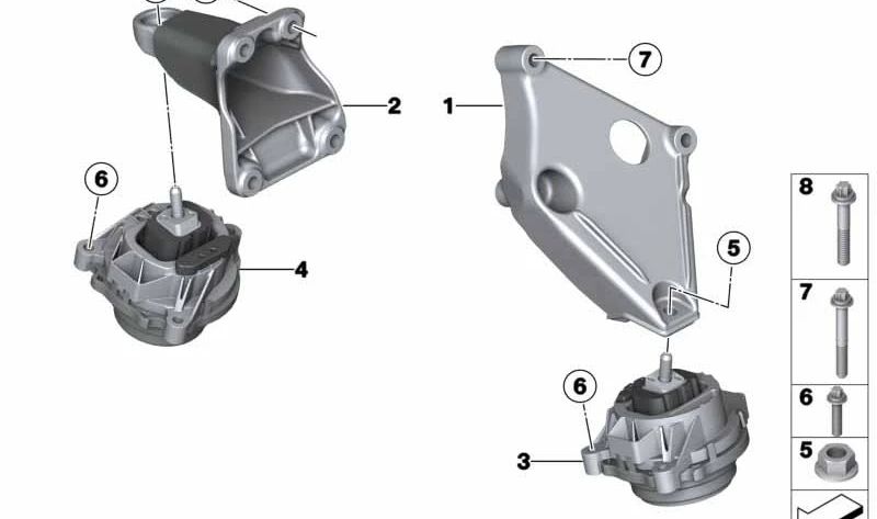 Soporte del motor izquierdo para BMW F20, F21, F30, F31, F34, F32, F36, X3 F25 (OEM 22116784825). Original BMW.