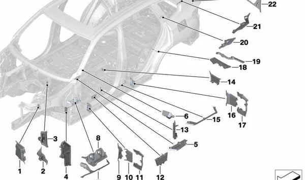 Revestimiento interior de paso de rueda OEM 41007412103 para BMW G05, G18, F95. Original BMW.