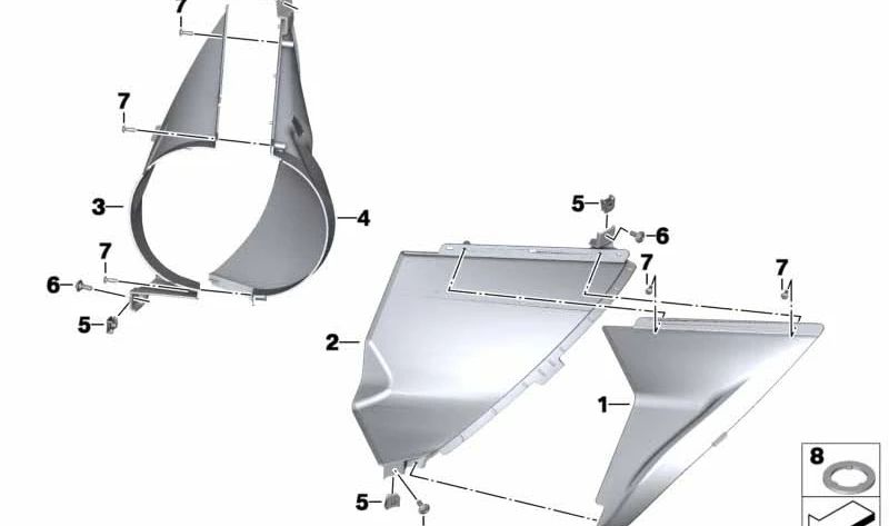 Deflector de aire exterior derecho OEM 46638529332 para motos BMW R 1200 RT, R 1250 RT. Original BMW Motorrad.