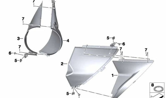 Deflector de aire exterior derecho OEM 46638529332 para motos BMW R 1200 RT, R 1250 RT. Original BMW Motorrad.