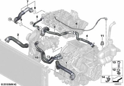 Tubo flexible módulo de gestión térmica OEM 11518631942 para BMW F40, F44, F45, F46, X1, X2 y MINI F56, F55, F54, F57, F60... y más. Original BMW y MINI.