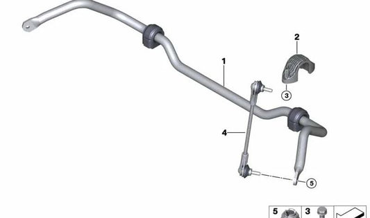 Estabilizador delantero con soporte de goma OEM 31301543147 para MINI F56 Cooper SE, F57 Cabrio SE... y más. Original MINI.