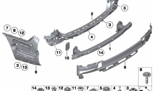 Soporte trasero del parachoques OEM 51127301233 para BMW Serie 7 F01, F02 (modelos 730d, 730i, 740d, 740i, 750d) de producción entre 2012 y 2015. Repuesto original BMW.