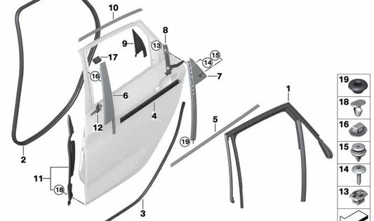 OM 51358498411 Guide de la porte arrière gauche pour BMW F45, F46. BMW d'origine.