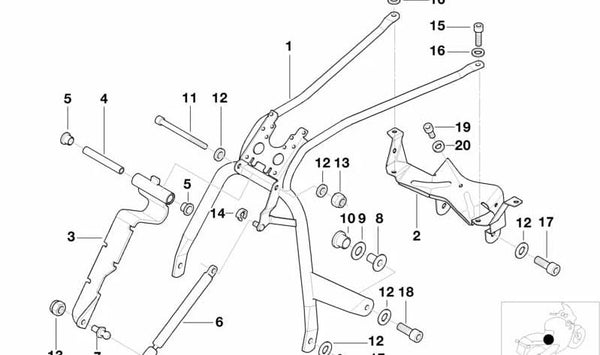 Buje deslizante OEM 46632347142 para BMW Motorrad K 1200 LT (KK58) modelos 1998-2009. Pieza original BMW Motorrad. Ideal para reparar soporte de bisagra del asiento.