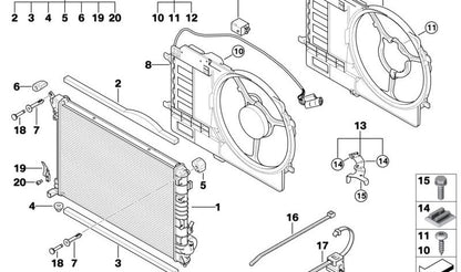 Ventilador con carcasa OEM 17101475577 para MINI R50, R53 {One, Cooper, Cooper S} (2001-2006). Repuesto original MINI. Ideal para problemas de sobrecalentamiento o ventilación del motor.