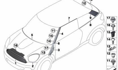 Listón de adorno pared lateral delantera izquierda OEM 51139810465 para MINI Countryman R60, Paceman R61. Original MINI.