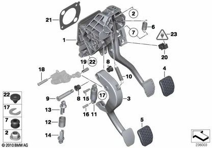 Mecanismo de pedal con pedal de freno para BMW F10, F11, F18, F06, F12, F13 (OEM 35006799891). Original BMW