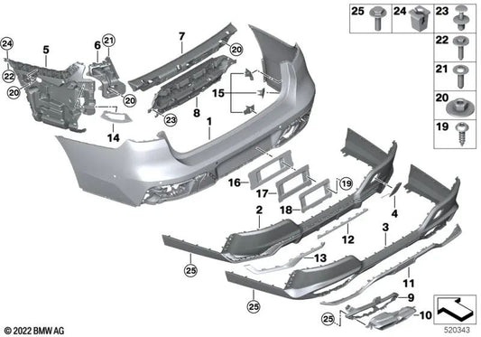 Stampaggio nero luminoso posteriore destro per BMW G70 (OEM 51128082408). BMW originale.