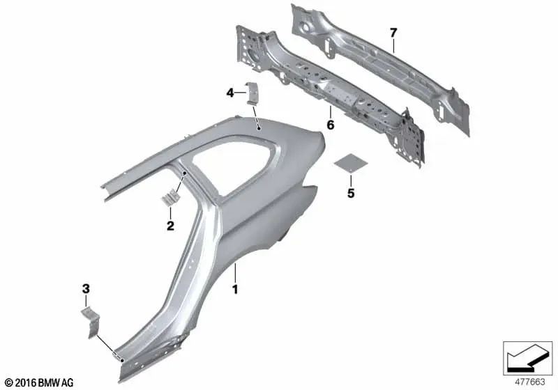 Placa de refuerzo pilar C derecha para BMW G31, G31N (OEM 41007437602). Original BMW.