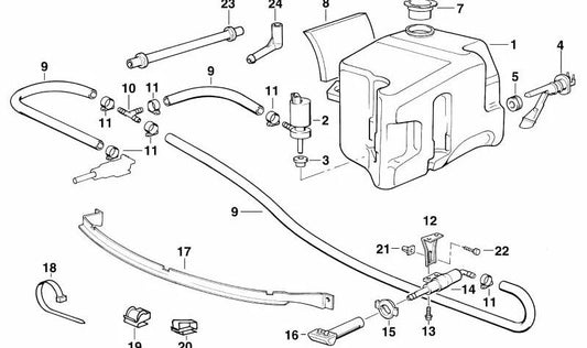 Windshield washer reservoir OEM 61668360711 for BMW 3 Series (E36). Original BMW.