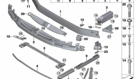 Elemento de absorción de impactos derecho OEM 51117302510 para BMW F45, F46. Original BMW.