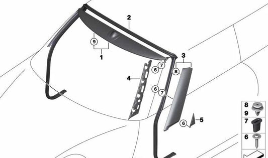 Paramento columna A izquierda OEM 51137356297 para MINI Cabrio F57, F67, F57 LCI... y más. Original MINI.