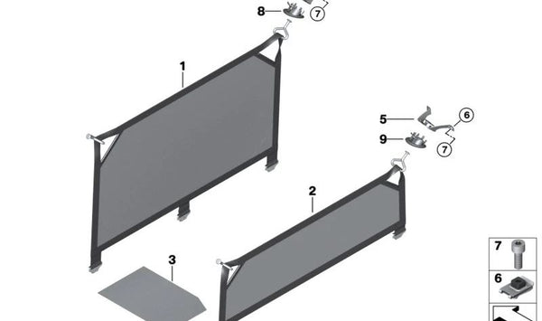 Red de separación trasera (Trennnetz) OEM 51477371482 para MINI Clubman F54. Accesorio original MINI ideal para dividir el maletero del área de pasajeros. Original MINI.
