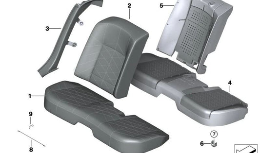 Soporte OEM 52205A05530 para BMW Serie 7 G70 {735i, 740d, 740d xDrive, 740i}. Piezas del asiento trasero (estructura y tapizado). Original BMW.