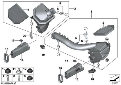 Right intake noise silencer for BMW F87N, F80, F80N, F82, F83 (OEM 13717846268). Original BMW