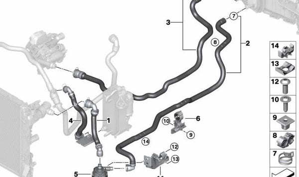Manguera de retorno del refrigerante OEM 64219299623 para BMW G30, G30N, G31, G38, G11, G12. Original BMW.