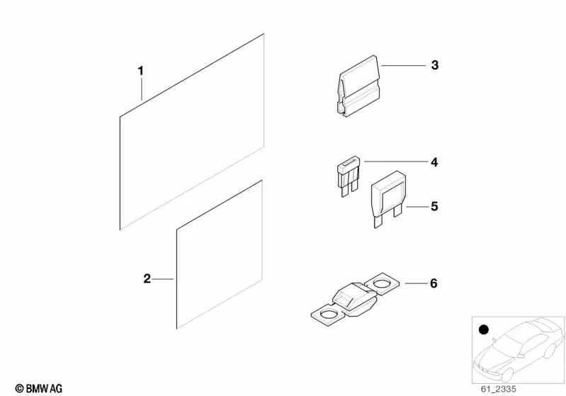 Tarjeta de Asignación de Fusibles para BMW Z4 E85, E86 (OEM 71236987935). Original BMW
