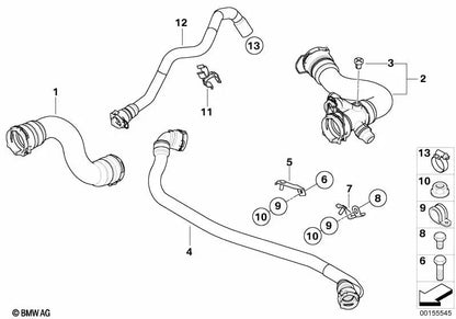 Coolant hose for BMW E83N (OEM 17123415433). Original BMW.