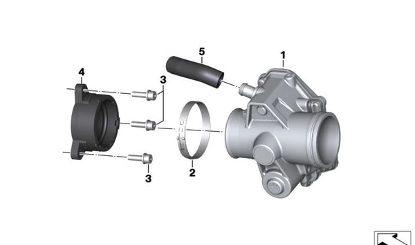 Cuerpo de mariposa derecho OEM 13549457020 para BMW Motorrad R nineT (RK21, RK22, RK23, RK33, RKR1, RKR3). Compatible con modelos desde 2020 hasta actual. Original BMW Motorrad.