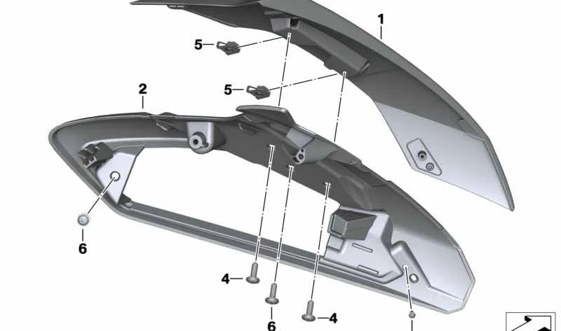 Bandeja derecha OEM 46637711672 para BMW Motorrad R 1200 RT, R 900 RT (K26). Original BMW Motorrad.