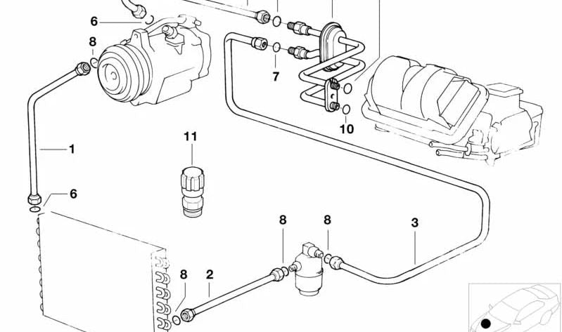 Evaporator aspiration tube to compressor OEM 64532228431 for BMW Z3 E36 m3.2 (CK91, CK92, CM91, CM92). Compatible with models made between 1997 and 2000. Original BMW.