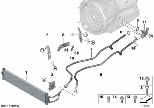 Getriebeölkühlrohr für BMW 5 G30 -Serie, G31, G38, 6 G32 -Serie, 7 G12 -Serie, Serie 8 G14, G15, G16 (OEM 17229468404). Original BMW.