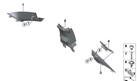 Embellecedor derecho pilar A OEM 51438746234 para BMW G42, G87. Pieza original BMW.