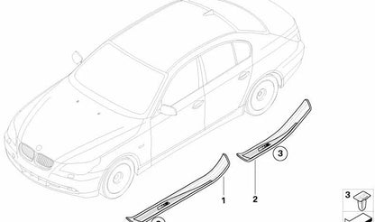 Moldura M estribo trasero derecho OEM 51477898824 para BMW Serie 5 E60, E61, E60 LCI, E61 LCI. Original BMW.