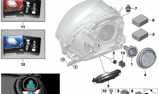 Portalámpara delantero OEM 63118737574 para MINI F55, F56, Cabrio F57... y más. Original MINI.