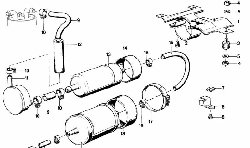 Fiche de rétention OEM 16121153278 pour BMW E23. Pièce BMW originale.
