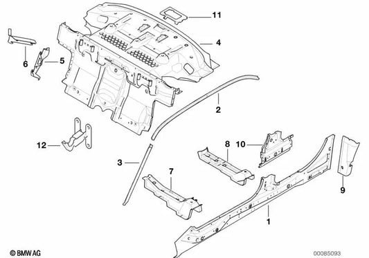 Left side member for BMW 5 Series E39 (OEM 41118208915). Original BMW