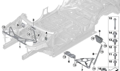 Soporte central barra de torretas OEM 51618078054 para BMW X5 F95, F95N y X6 F96, F96N y XM G09. Refuerzo original de carrocería. Pieza original BMW.