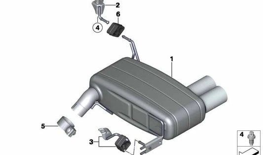 Soporte de escape OEM 18307574949 para BMW E82, E88. Original BMW.