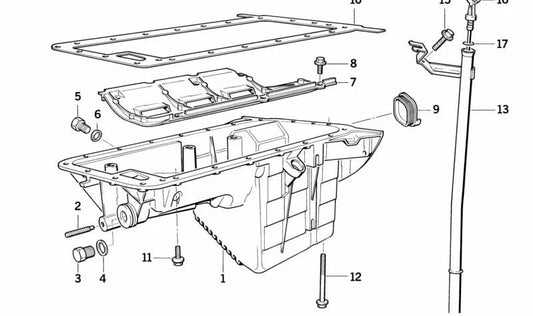 Cárter de aceite OEM 11131727412 para BMW E36 316i (M40 y M43). Compatible con modelos manuales y automáticos fabricados entre 1990 y 1999. Repuesto original BMW.