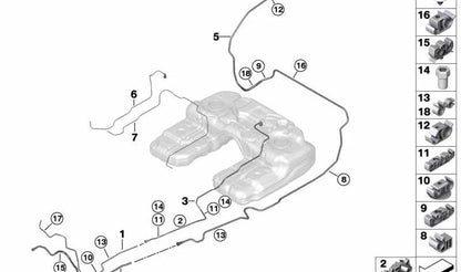 Fuel Breather Pipe OEM 16117164402 for BMW E70, E71, F15, F16, F85, F86. Original BMW.