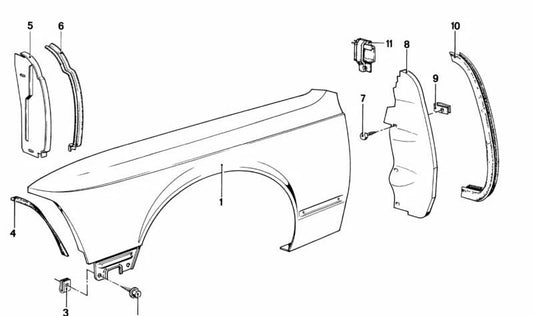 Capa de arco da roda dianteira direita para BMW E23 (OEM 51711846402). BMW originais.