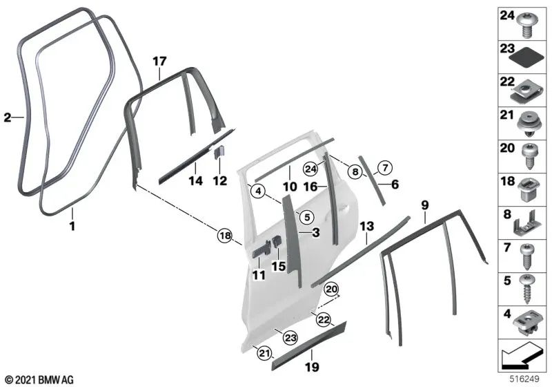 Capa de moldura de janela da porta traseira direita para BMW X3 G08, G08N (OEM 51356999012) BMW originais.