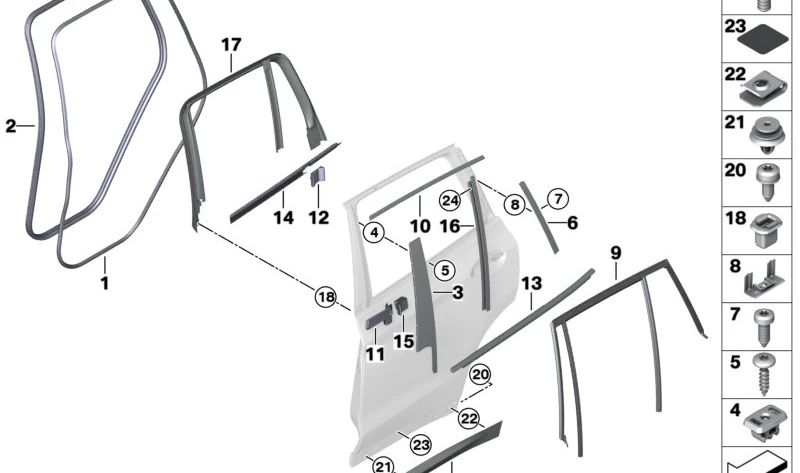 Listón de protección puerta trasera derecha Luxury Line OEM 51139450114 para BMW X3 G01 18d, 20dX… y más. Original BMW.