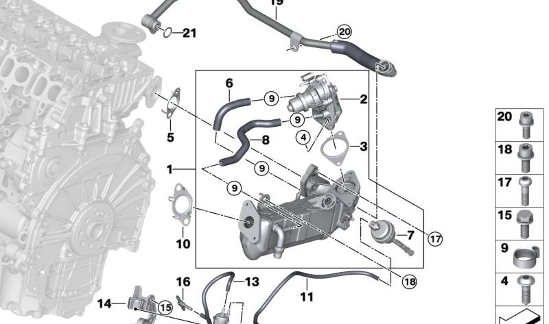 EGR valve for BMW 2 Series F45N, F46N, X1 F48, X2 F39, MINI F54, F55, F56, F57, F60 (OEM 11718580442). Genuine BMW