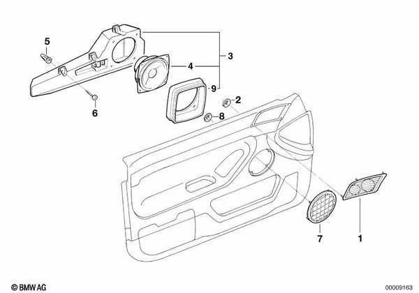 Altavoz de agudos estéreo izquierdo para BMW Serie 7 E38 (OEM 65138352691). Original BMW