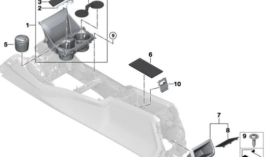 Alfombrilla interior para hueco de consola central OEM 51166823571 para BMW F40 y F44. Original BMW.
