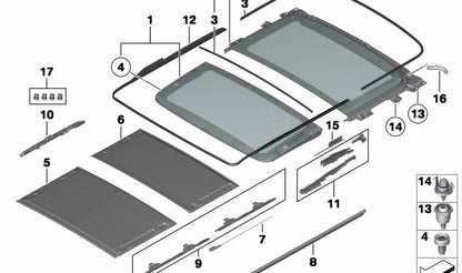 OEM 54107293445 Panorama -Kristallkappenmechanismus für BMW x3 F25 SDRIVE18D und SDRIVE20I. Original BMW.