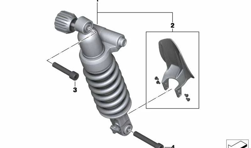 Amortiguador trasero OEM 33547727599 para BMW Motorrad R 1200 GS (2012-2018) y R 1250 GS (2018-2023). Original BMW Motorrad.
