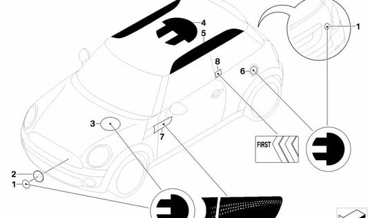 Etiqueta adhesiva derecha ECO OEM 51147271682 para MINI R56 One, One Eco 55kW… y más. Original MINI.