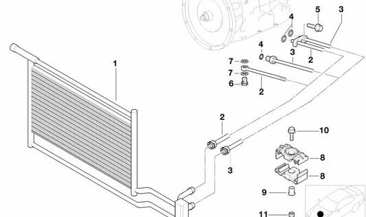 Tubo de refrigeración de aceite (ida) OEM 17222247940 para BMW E38. Original BMW.