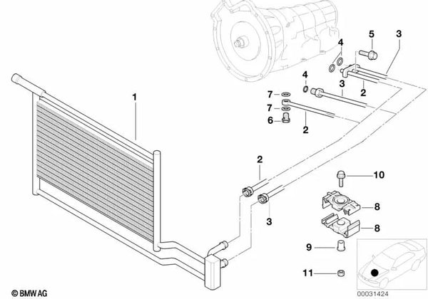 Tubería de refrigeración de aceite de escape OEM 17222248054 para BMW Serie 5 E39 (525d, 530d). Original BMW.